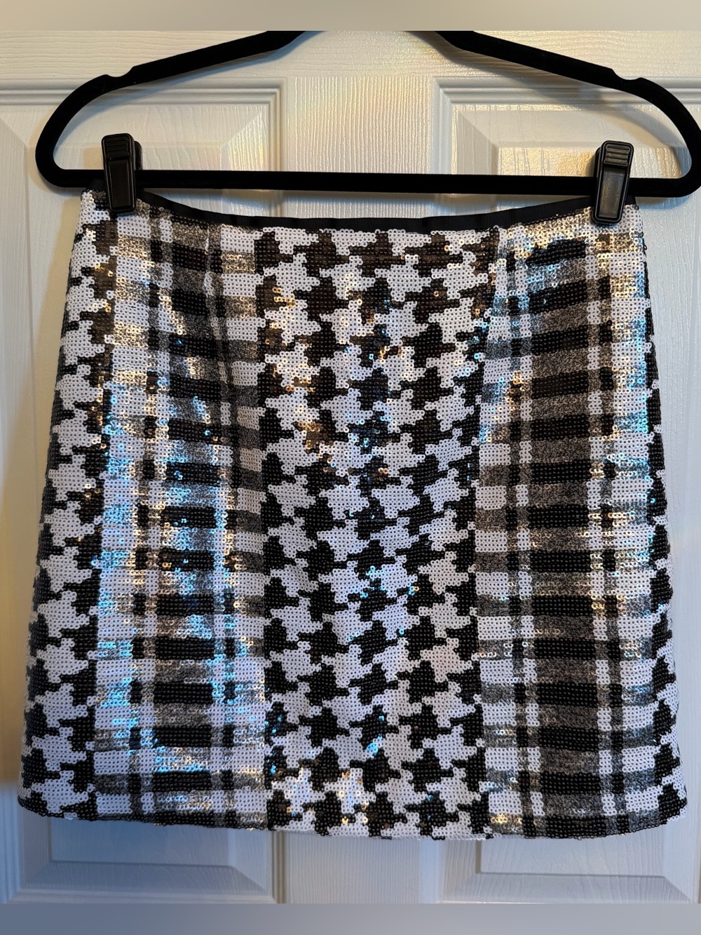 River Island Sequin Houndstooth Mini Skirt - Black & White